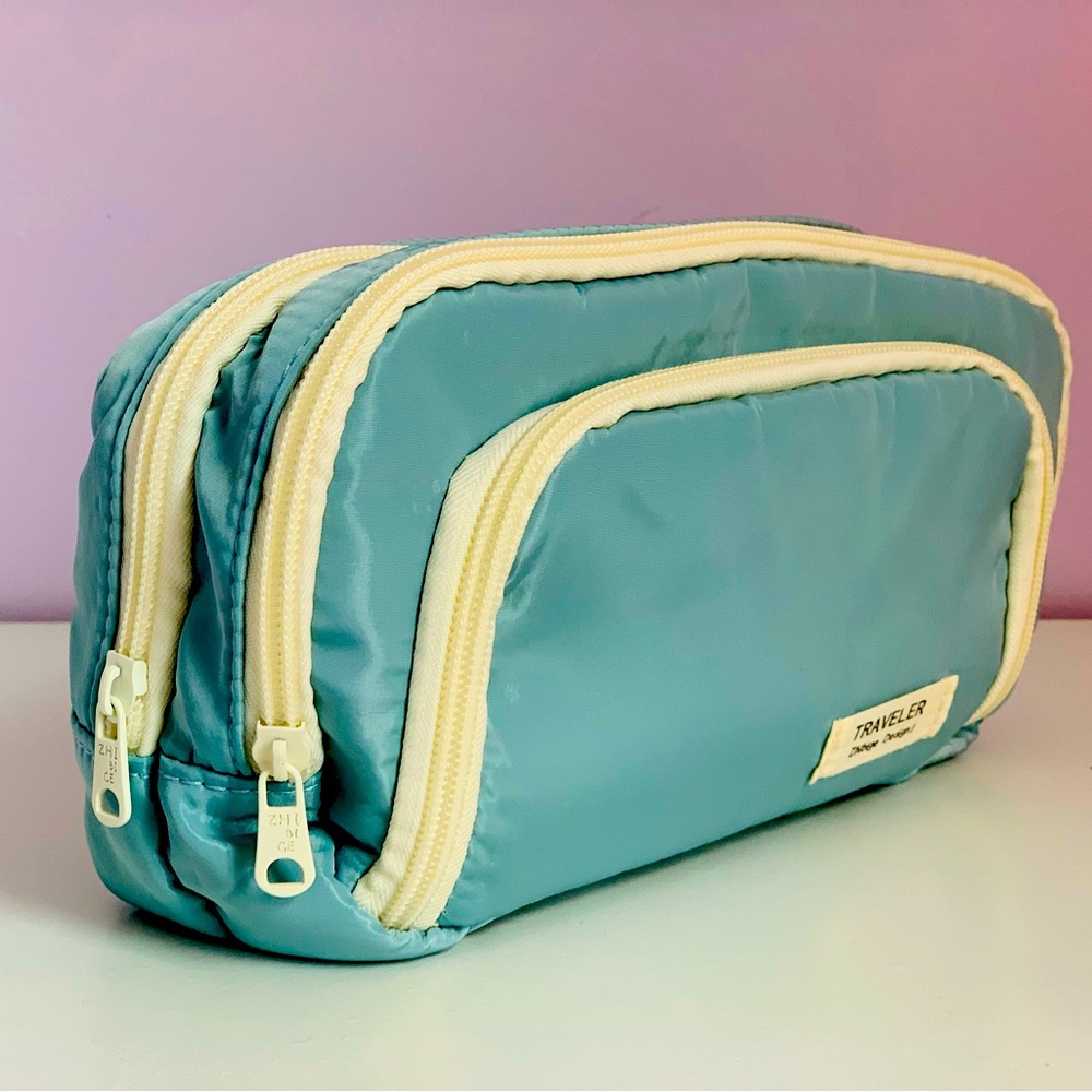 Kawaii Cute Aesthetic Pen Pouch Bag - High Capacity, Multilayer Design- Blue